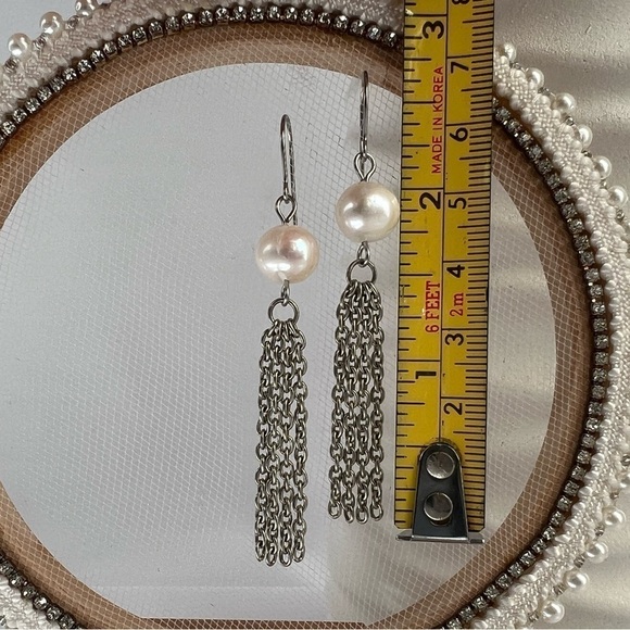 Natural Freshwater Cultured Pearl Chain Earrings - Picture 5 of 12